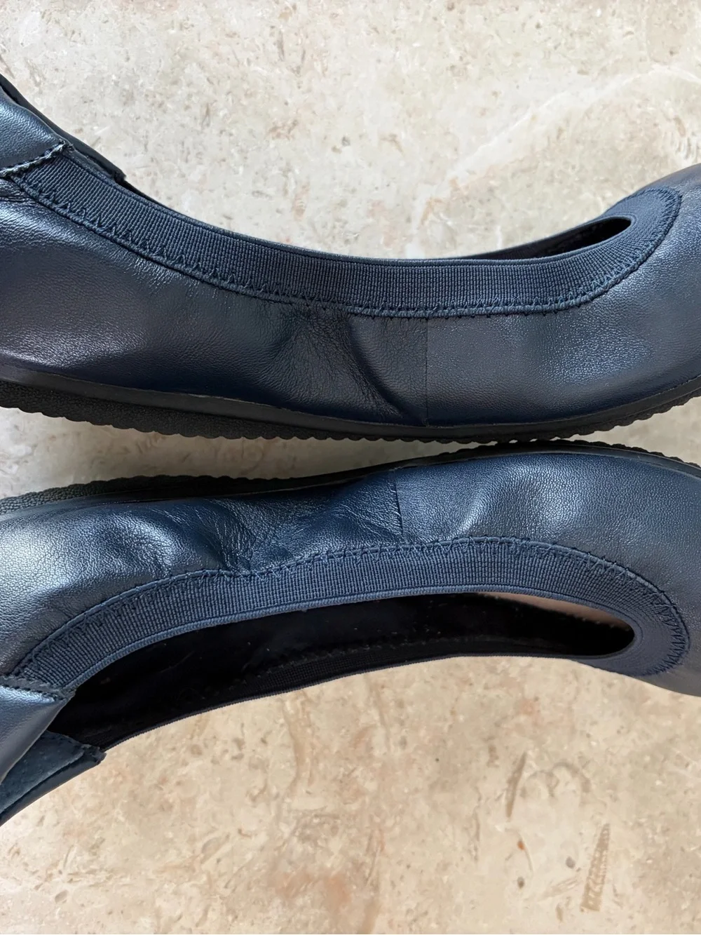 Lands End Ballet Flats Women's Sz 10 Navy Blue Leather Coastal Comfort Slip On